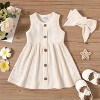 PATPAT Baby Toddler Girl Dresses Infant Sleeveless Summer Tank Button Dress Sundress Rib Knit with Headband - 2 of 4