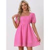 Allegra K Women's Short Sleeve Summer Casual Square Neck Flowy A-Line Short Party Dress - 2 of 4