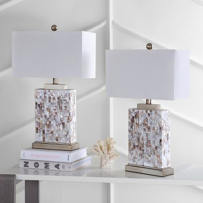 Tory 25" Cream Shell and Gold Table Lamp Set with White Shade