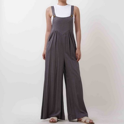 Women's Wide Leg Overall- Breathable Viscose/Linen Blend with Adjustable Straps Cherie Code