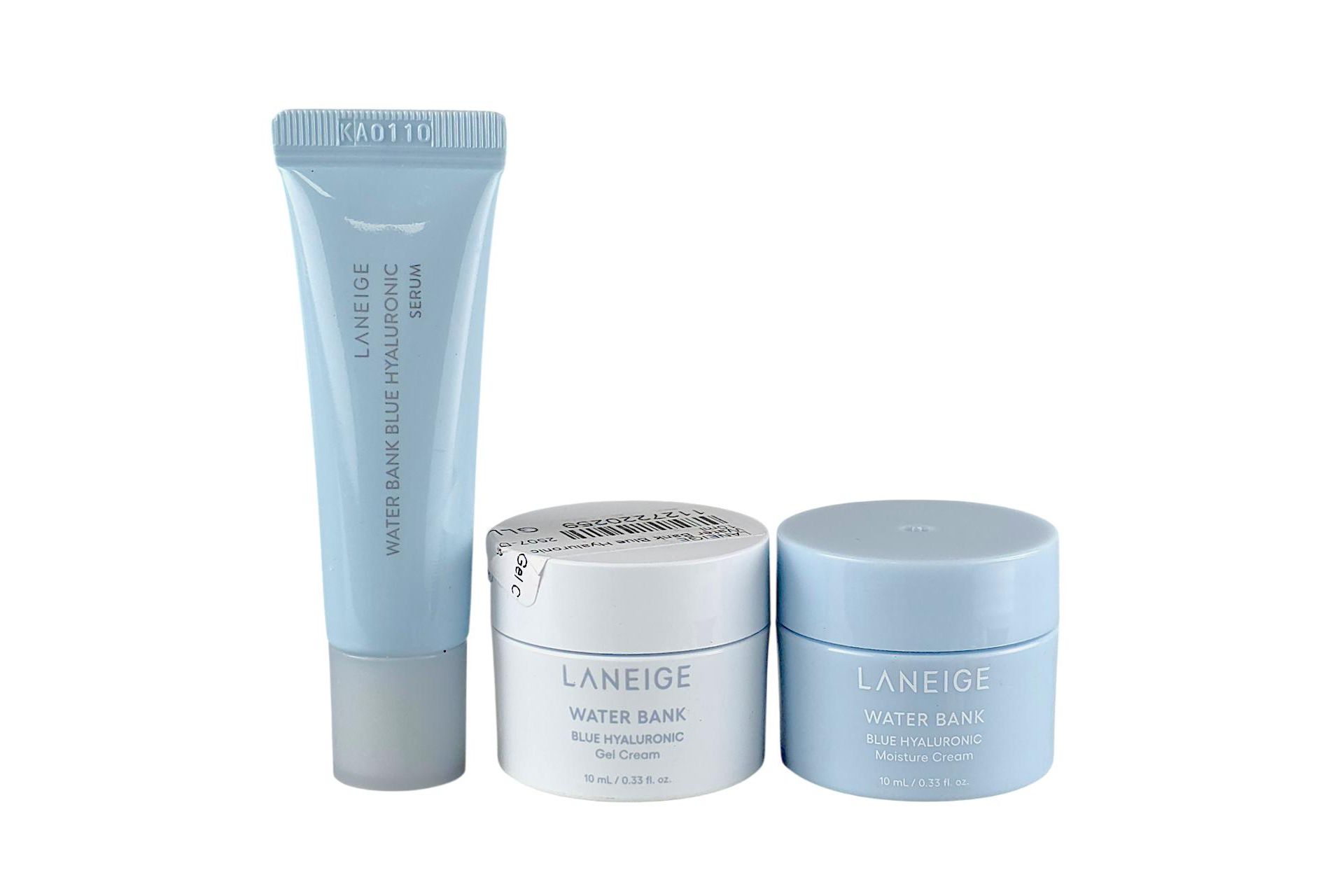 Laneige 3-pc Mini VARIETY PACK Water Bank Blue Hyaluronic (0.33 oz x 3) Moisture Cream, Gel Cream, & Serum - Your Blue Hyaluronic Hydration Trio