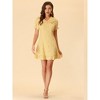 INSPIRE CHIC Women's Plaid Gingham Puff Sleeve Ruffle Peter Pan Collar Vintage Dress - 3 of 4