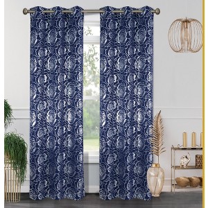 Floral Metallic Blackout Grommet Curtain Panels (Set of 2) - 1 of 4