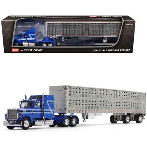 Ford LTL 9000 60" Aerodyne Sleeper w/Wilson PSAL Stockmaster Trailer Blue w/Stripes 1/64 Diecast Model by DCP/First Gear - 1 of 3