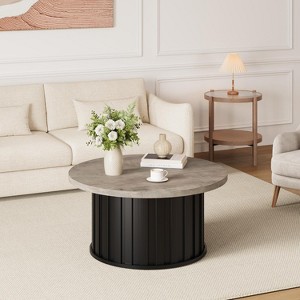 Acekool Modern Round Coffee Table, Fluted Mushroom Shape, MDF Top, Black Metal Base, 31.9", Easy Assembly - 1 of 4