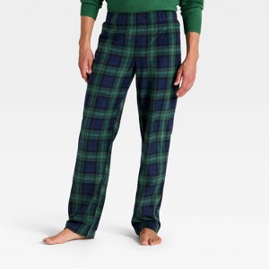 Men's Plaid Microfleece Holiday Matching Family Pajama Pants - Wondershop™ Navy Blue - 1 of 4