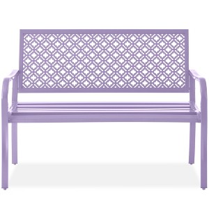 Best Choice Products Indoor Outdoor Steel Garden Bench w/ Geometric Backrest, Foot Levelers - 1 of 4