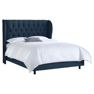 Full Tufted Upholstered Wingback Bed Navy Linen - Threshold , Blue