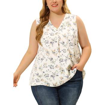Agnes Orinda Women's Plus Size Spring Outfits Casual Floral Sleeveless Tank Tops