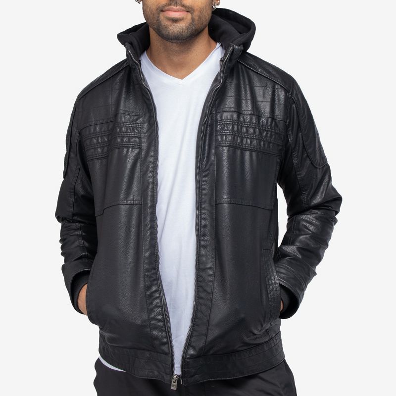 X RAY Men's Grainy PU Leather Hooded Jacket With Faux Shearing Lining, 5 of 9