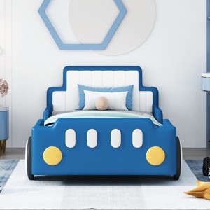 Twin Beds With Unique Race Car Design, Platform Bed With Wheels, Twin Bed Headboard And Frame, Solid Wood Beds Modern-Cuddlewood - 1 of 4