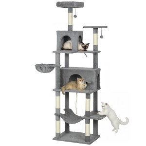 PawHut Large Cat Tower with 2 Condos, 80" Multi-Level Cat Tree with Hammock and Sisal Scratching Posts for Multiple Indoor Cats, Dark Gray - 1 of 4