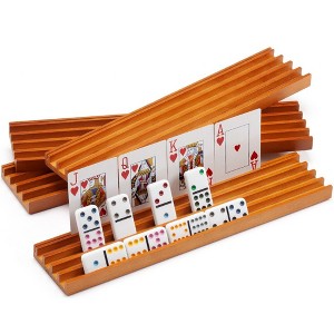 GSE Domino & Playing Card Racks Set of 4, Wooden Domino and Playing Cards Trays Holders Organizer - 1 of 4