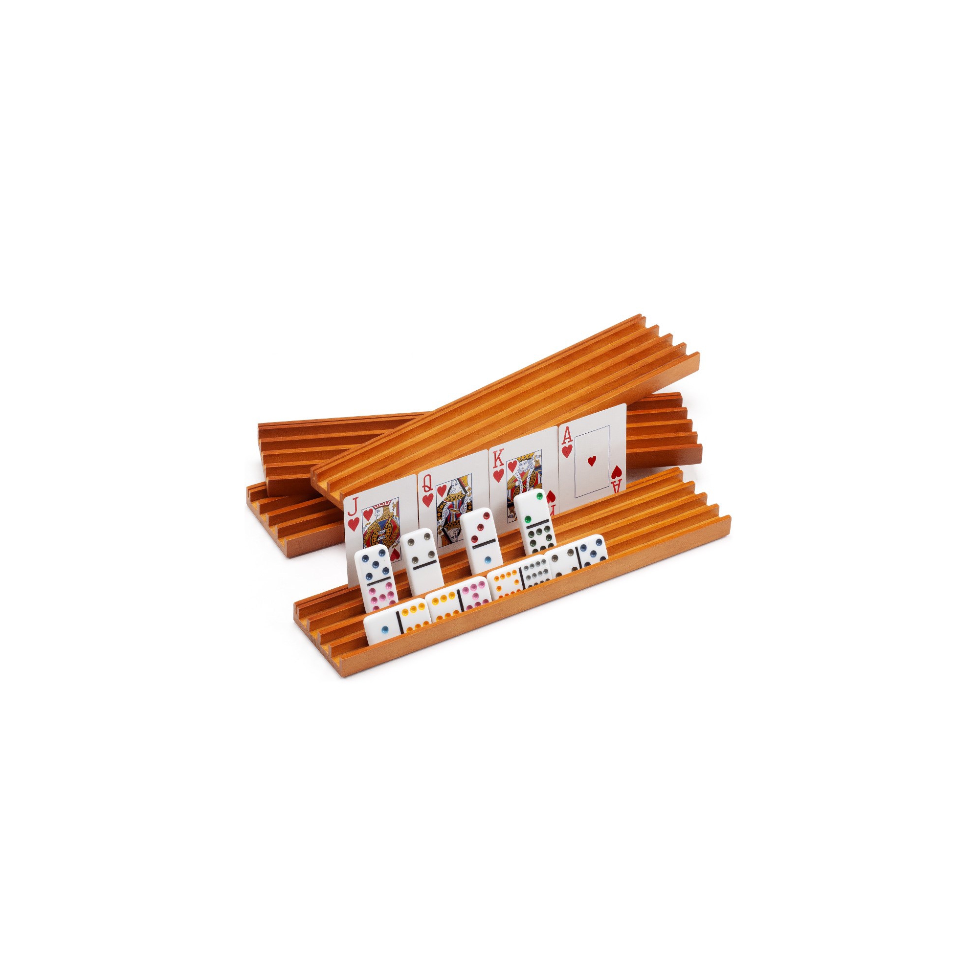 GSE | Domino & Playing Card Racks Set of 4 Wooden Domino and Playing Cards Trays Holders Organizer