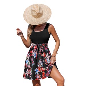 Women's Tropical Floral Print Beach Dress with Slit - Cupshe - 1 of 4