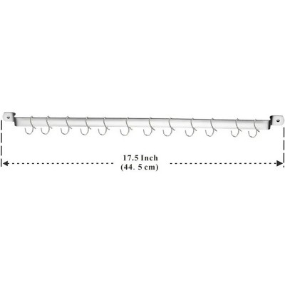 LunaLulinlk Kitchen Utensil Rack, Stainless Steel Wall Mounted Utensil Holder Rail Organizer for Hanging Mug Spatula Pot with 14 Hooks