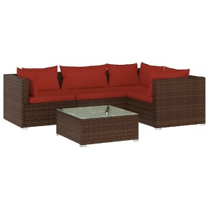 vidaXL Garden Lounge Set Brown with Cinnamon Red Cushions - 1 of 4