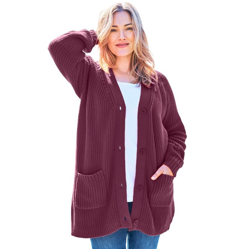 Woman Within Women's Plus Size Long-Sleeve Shaker Cardigan Sweater, 1 of 2