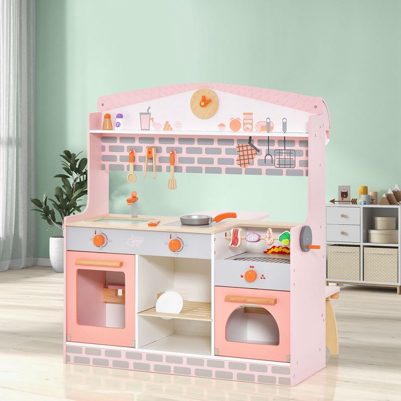 Costway 2 in 1 Kids Play Kitchen & Restaurant Double-Sided Pretend Playset with Canopy, 2 of 11