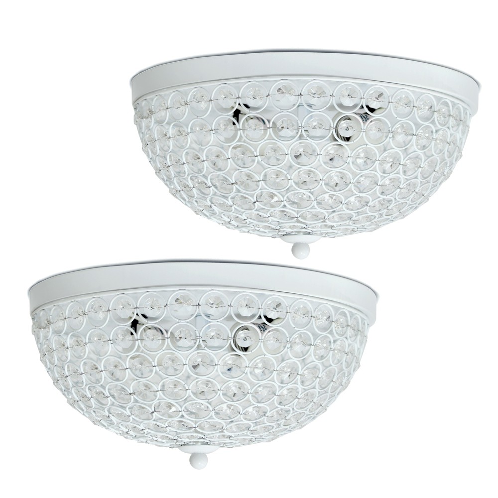 Photos - Chandelier / Lamp Set of 2 13" Elipse Crystal Flush Mount Ceiling Lights White - Elegant Des