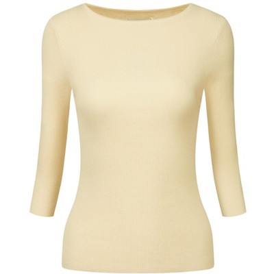 Hobemty Women's Solid Half Sleeve Boat Neck Slim Fit Ribbed Knit Top