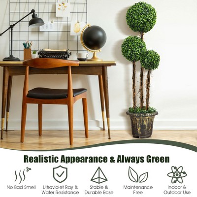 4ft Green Plastic Triple Ball Topiary in Black Pot