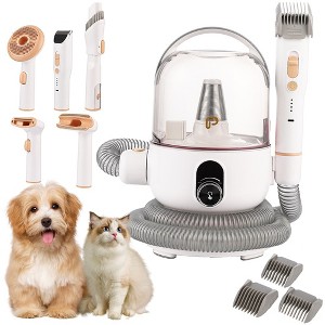 Pet Hair Clipper Set, Multifunctional Cat and Dog Hair Clipper, 5 Pieces Professional Pet Grooming Tools, with 2L Hair Storage, White + Orange - 1 of 4