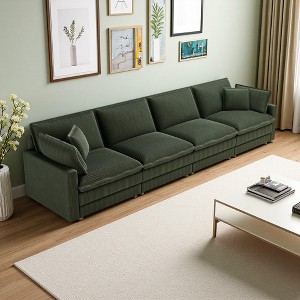 Corduroy Deep Seat Modular Straight Sectional Sofa with 4 Pillows & Ottoman - 1 of 4