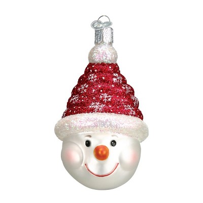 Old World Christmas Glistening Candy Coil Snowman Glass Blown Ornament for Christmas Tree, Handcrafted Holiday Decoration, Snowman Collection