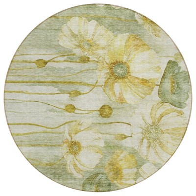 Sage Fern Green And Ivory Floral Washable Indoor Outdoor Area Rug