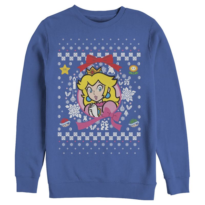 Men's Nintendo Ugly Christmas Peach Wreath Sweatshirt, 1 of 4