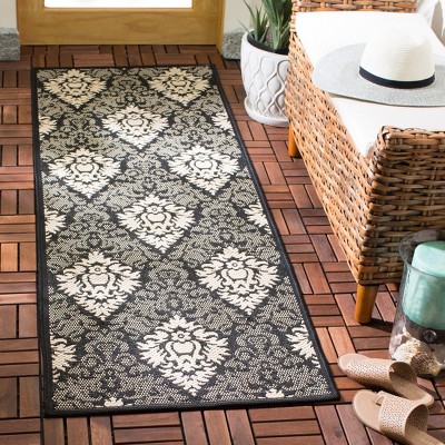 Black and Sand Damask Indoor/Outdoor Area Rug