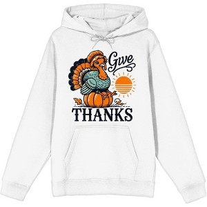Give Thanks Turkey Sitting On Pumpkin Adult Long Sleeve Hoodie - 1 of 2