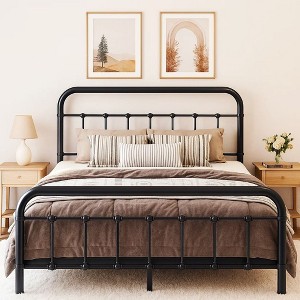 Metal Platform Bed Frame Victorian Style Wrought Iron Headboard and Footboard No Box Spring Needed - 1 of 4