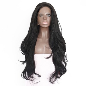 Unique Bargains Women's Long Natural Curly Lace Front Wigs with Wig Cap 26" Black 1PC - 1 of 4