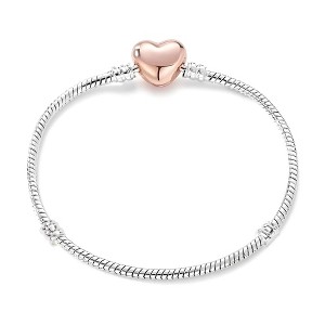 Snake Charm Bracelet With Heart Clasp Two Tone Plated Fits Standard European Beads Ginger Lyne Collection - 1 of 4