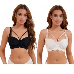 INSPIRE CHIC 2 Pcs Women's Soft Underwire Front Cross Lightly Adjustable Straps Training Minimizers Bras - 1 of 4