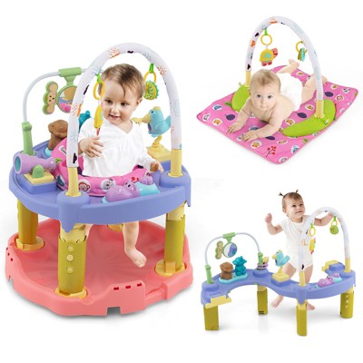 Infans Baby Activity Center, 3-Stage Bouncing Activity Saucer & Playtime Mat & Activity Table, 3 Adjustable Heights for Infants & Toddlers, Pink