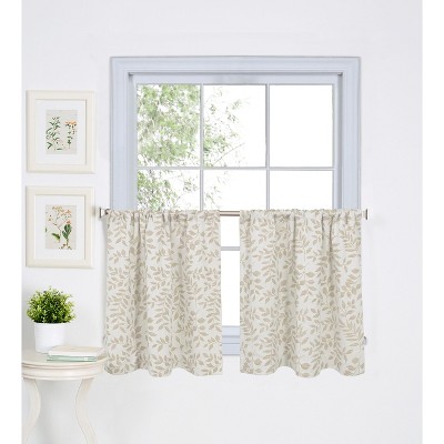Leaf Jacquard Linen Rod Pocket Window Kitchen Curtain Cafe Tier - 30 in. x 24 in.  - Linen - Set of 2