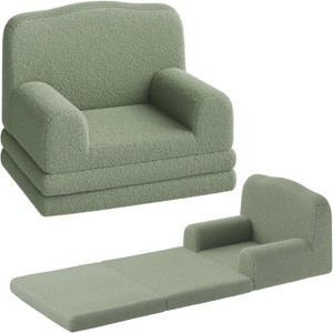 Kids Couch, 2-in-2 Convertible Toddler Sofa Chair, Fold Out Lounger Bed, Soft Teddy Fleece for Playroom, Nursery, Birthday Gift, Green - 1 of 4