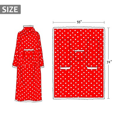 Red Polka Dot Sherpa Fleece Wearable Blanket with Sleeves