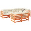 vidaXL 7-Piece Patio Sofa Set with Cushions - Outdoor Modular Pine Wood in Wax Brown - Garden Lounge Furniture with Cream Seating - 2 of 4