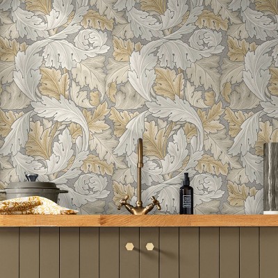 William Morris Neutral Acanthus Leaf Vinyl Wallpaper