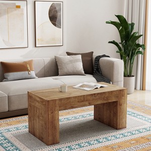 KTMBDW 48" Farmhouse Coffee Table, Rectangle Wooden Center Table with Hidden Storage Drawer, Thick Coffee Tables for Living Room, Office, Natural - 1 of 4