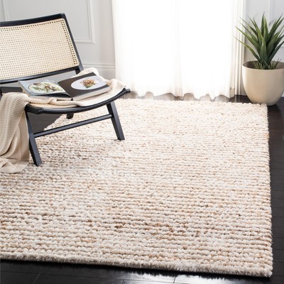Luxurious Hand-Tufted Shag Wool Area Rug, White Beige, 6' x 9'