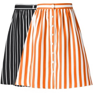 INSPIRE CHIC Women's Stripes Button Front Elastic Back A-Line Midi Skirt 2 Packs - 1 of 4