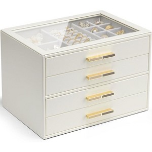 Jewelry Box with Glass Lid & 3 Drawers, Cloud White Organizer for Necklaces, Rings & Earrings, Mother's Day Gift - 1 of 4