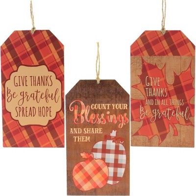 Thanksgiving 11.5" Print Plaques Hanging Tags Give Thanks  -  Wall Sign Panels