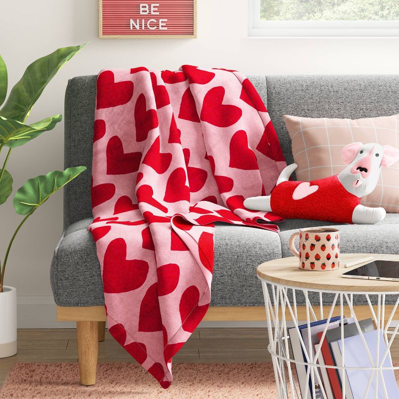 Heart Printed Plush Valentine&#39;s Day Throw Blanket Pink/Red - Room Essentials&#8482;, 3 of 11