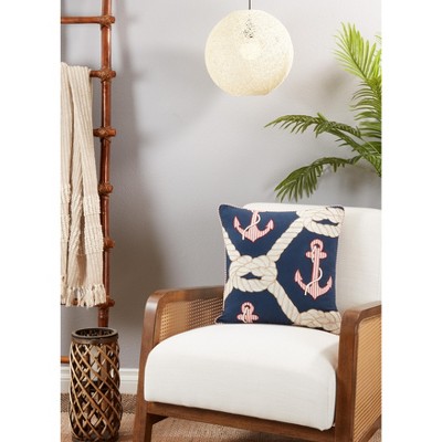 Navy Blue Cotton Anchor and Rope Euro Pillow Cover